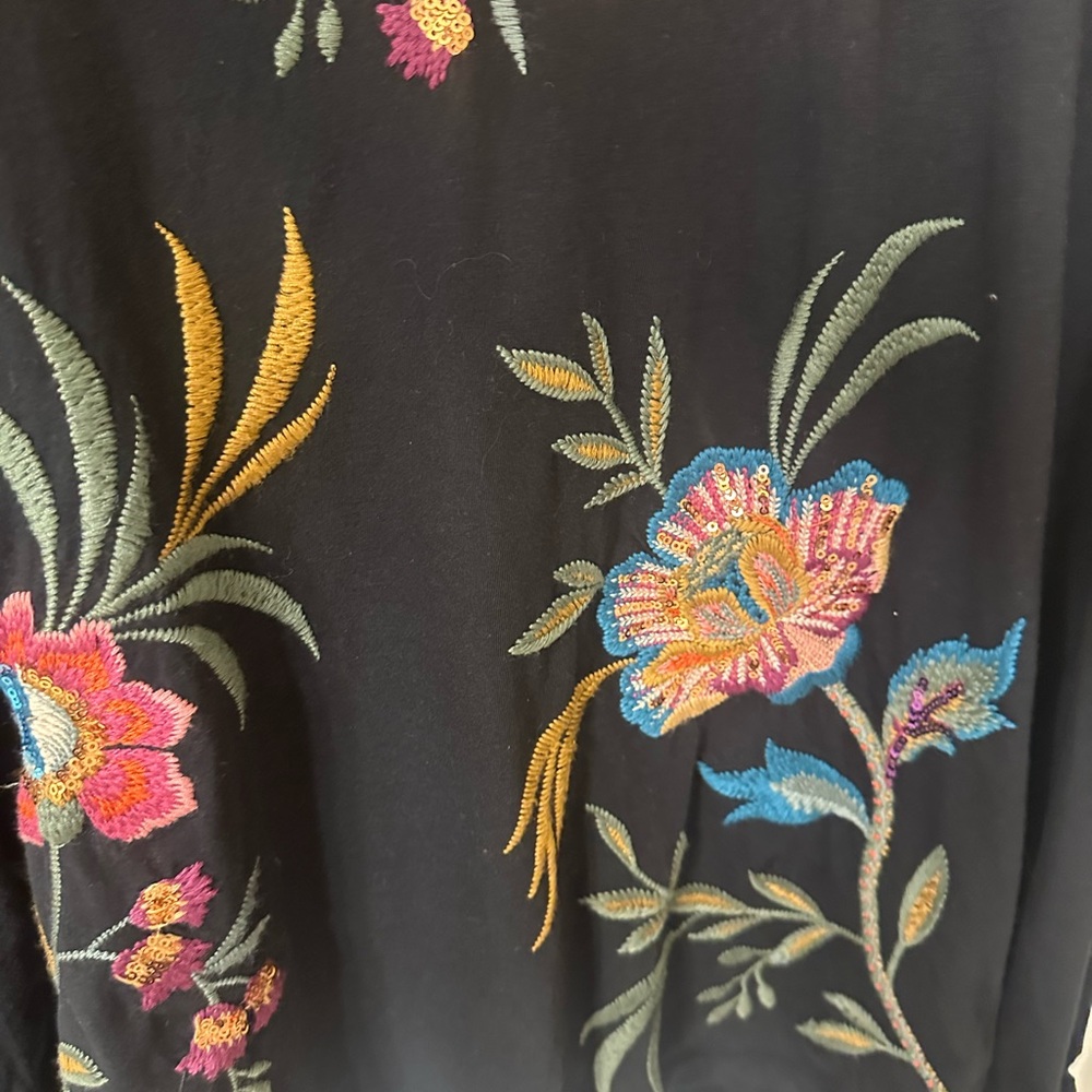 Johnny Was Embroidered Floral Long-Sleeve Top - Black and floral - Picture 7 of 11
